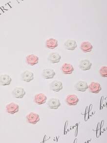 20 Pieces Of Pink And White Mixed Rose Nail Art Accessories, DIY Wearable Nail Resin Three-Dimensional Art Decorative Small Accessories, Versatile And Simple Style Accessories