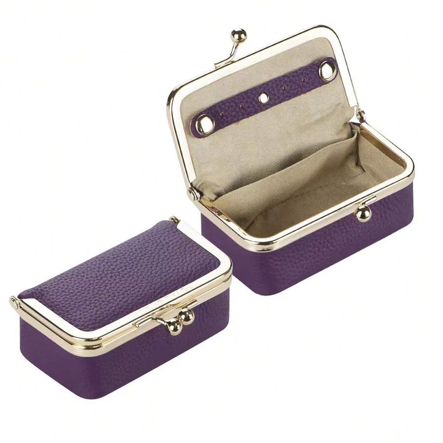 Royal Bagger Genuine Leather Jewelry Box, Mini Case For Rings, Necklaces & Earrings, Kiss Lock Coin Purse For Women - 深紫色 - 查看 1