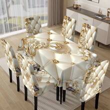 1/4/6pcs Platinum Series Light Luxury Elegant Printed Pattern Chair Cover / Chair Cover Set, Suitable For Indoor Home Restaurant, Hotel Modern Daily Decoration. Tablecloth Suitable For Square Tables, Elastic Chair Covers Can Be Washed - YT-054 - View 5