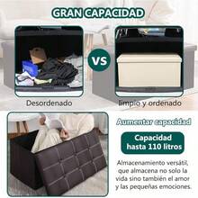 Otomana Taburete Plegable Banco de Almacenamiento - Reposapiés de Piel Sintética para Salon con Relleno, Sofa Impermeable, Baúl de Almacenamiento Multifuncional, con Espacio 110 L (Marrón) - Marrón - Ver 5