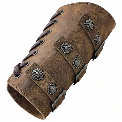 1pc Leather Arm Bracer Wristband, Renaissance Style Buckle Closure, Unisex Medieval Brown Wrist Cuff, Ideal Choice