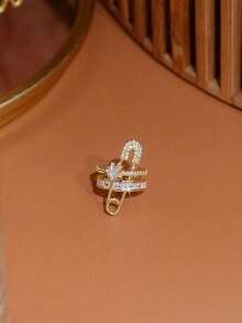 1 件简约风格水钻回形针花朵设计戒指，闪亮指环适合女性日常佩戴、婚礼、度假、派对、礼物 - 金色迴紋針 - 查看 4