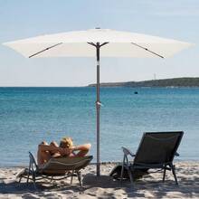 6.5x10 Ft Rectangular Patio Umbrellas Outdoor Market Umbrella With Push Button Tilt And Crank, Rectangle Table Umbrella 6 Sturdy Ribs UV Protection For Pool Garden Backyard Deck, Red - 乳白色 - 查看 3