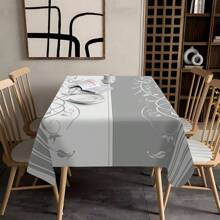 1pc Modern Simple Style Tablecloth, Gray & White Striped Leaf Pattern Washable & Easy To Clean Tabletop Cover, Suitable For Indoor/Outdoor Multiple Scenes Decoration, Home Living Room Kitchen Decor, Picnic Holiday Party