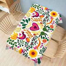 1pc Vibrant Mexican Style Floral Tablecloth, Colorful Sunflower & Heart Design Washable Stain Resistant Decorative Dining Table Cover, Suitable For Home, Living Room, Dining Room, Office, Kitchen, Picnic Or Home Decor