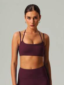 Women's Halter Neck Multi-Shoulder Adjustable Straps Double Layer Beauty Back Yoga Fitness Sports Bra - Purple - View 4