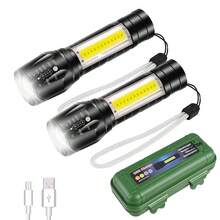 Rechargeable LED Flashlight 10 Pack, Tactical Flashlight With XPE+COB Light, Portable LED Flashlight With 5 Light Modes, Hiking, Running, Emergency Use In Power Outages - Black - View 10