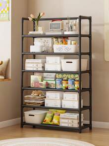 1pc 3-7 Tier Storage Rack, Household Snacks And Miscellaneous Items Organizer Rack, Multifunctional Floor-Standing Space Saving Rack, Metal Pipe Structure, Home Decor Recommended For Assembly