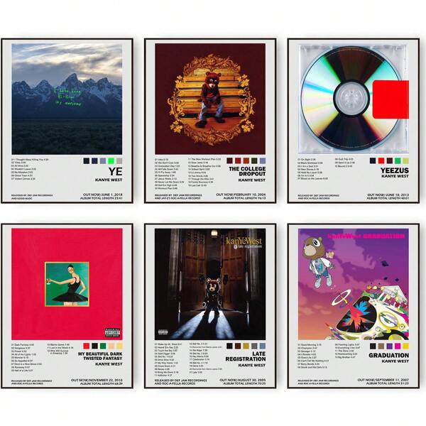 Set de 6 Portadas de álbum de graduación sin marco, Cartel con diseño de anime vibrante con texto "Graduación", Perfecto para decoración del hogar, oficina, bar, cafetería, hotel | Póster de estilo anime | Material de lona resistente, Póster
