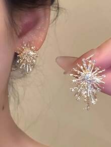 1 对优雅迷人的奢华锆石镶嵌花朵烟花耳钉，女士时尚耳环，精致百搭，适合日常、派对、情人节、母亲节、礼物 - 查看 2