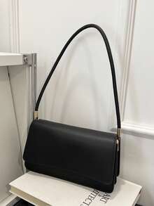 Crocodile Embossed Flap Shoulder Bag, Solid Color Commuter Bag For Daily Use - Black - View 7