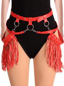 1 pièce Ceinture taille gothique noire en PU à franges pour femme de style occidental. Ceinture de danse ajustable de style punk cowgirl. Convient pour le streetwear, accessoire vestimentaire