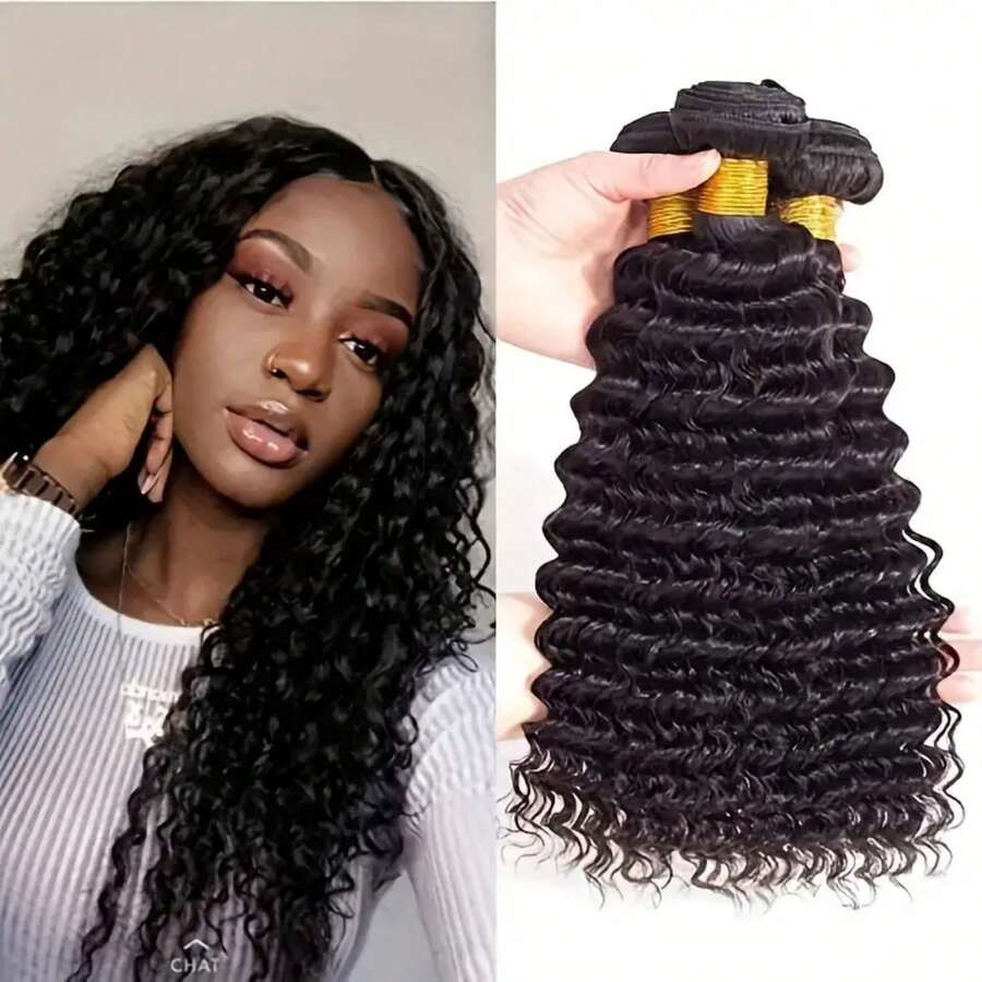 3 Bundles Deep Wave Human Hair Bundles 4 Bundles Human Hair Extensions 12A 100% Unprocessed Virgin Brazilian Deep Curly Bundles Human Hair Remy Curly Weave Hair Bundles Natural Color
