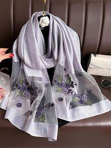 1pc Floral Embroidered Pearl Silk Scarf, New Fashionable & Elegant Woven Shawl For Women, Sunscreen Headscarf, Beach Cover Up' For Dress - Multicolor - View 2