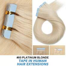 Tape In Hair Extensions, Invisible Human Hair Extensions, Seamless Skin Weft Remy Human Adhesive Tape In Hair Extensions, 20Pcs/Pack Silky Straight, 16-26 Inch, Platinum Blonde 60# - S60 - View 4