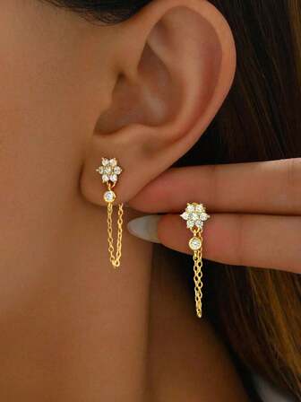 Newsoul 1 Pair Of Luxury Genuine 925 Sterling Silver Long Chain Zirconia Drop Earrings For Women Fine Jewelry Glamorous Anniversary Gift