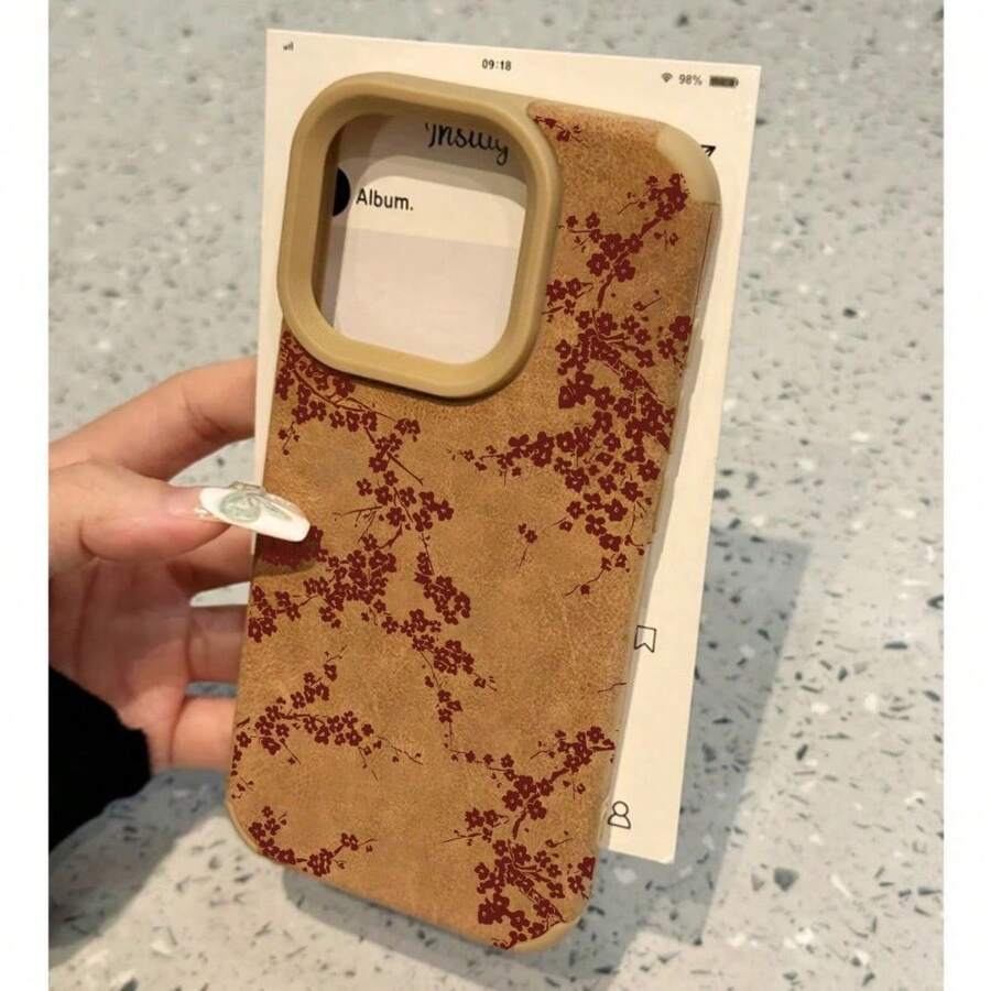 Small Safflower, Brown Large Hole Sticky Leather Mobile Phone Case ForApple 6 16PROMAX 16Pro 15 15PROMAX 14 14PROMAX 13 13PROMAX 12 12PROMAX11 11PROMAX - 棕色 - 查看 1