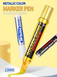 10mm Chisel Tip Large Capacity Metal Tip Markers, 1pc Portable, 4pcs Set, Silver/Gold/White Option, Marker Pens For Advertising, Graffiti, Industrial Use With Smooth Flowing Strokes, Vivid Long-Lasting Colors, Ideal Companion For Artistic Creation, Satisfying Diverse Painting Needs, School Supplies,Back To School