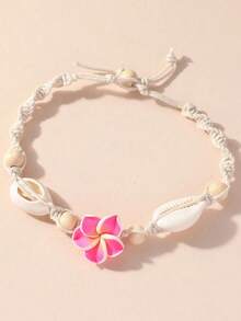 1 New Bohemian Anklet Beach Anklet Handwoven Polymer Clay Flower Sea Shell Anklet Anklet Accessory