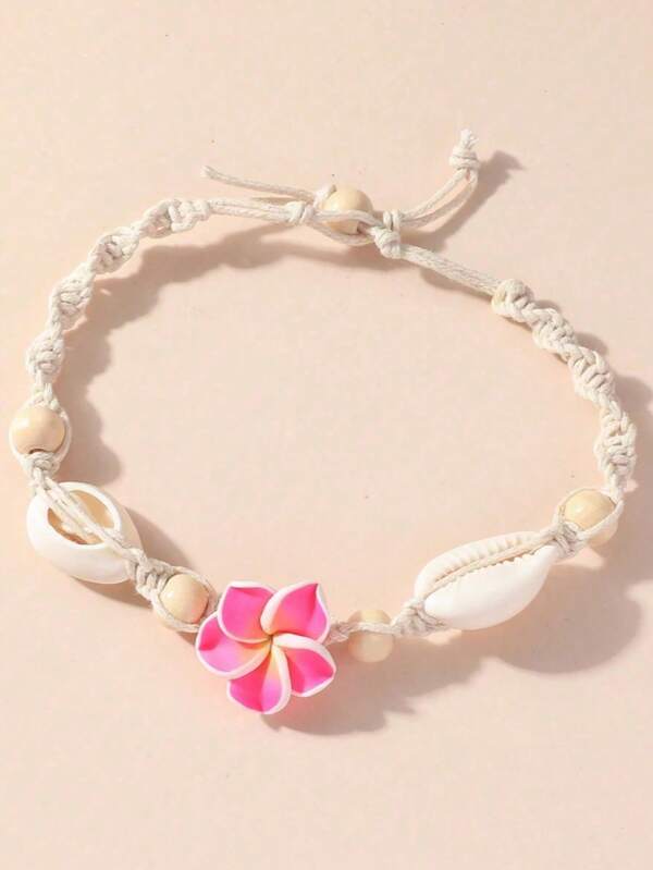 1 neuer boho Fußkettchen Strandkettchen handgewebtes Polymer Ton Blumen-Muschelkette Fußkettchen Accessoire
