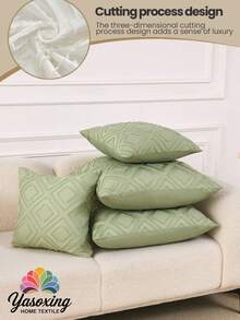 1 件绿色簇绒几何装饰靠垫套（无填充物），现代家居抱枕套，适用于沙发、客厅家居装饰床上用品沙发抱枕套 [无枕芯]，适合日常使用，高端简约设计，客厅、卧室、小型车