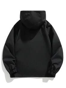 Men's Lightweight Zip-Up Hooded Jacket, Breathable, Wind Resistant, Casual, Outdoor For Spring And Autumn - 黑色 - 查看 2