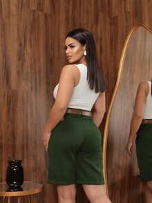 Women's Tailored Bermuda Shorts - Army Green - View 2