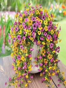 2pcs Artificial Eucalyptus Branches With Silk Purple Orchid Flowers, UV-Resistant Fake Greenery, Realistic Appearance, Suitable For Indoor/Outdoor Planters, Balcony, Windows, Garden Decor, Hanging Floral (Dual Color) - Multicolor - View 8