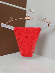 4pcs Women Sexy Low Waist Lace Briefs Panties, Solid Color Silver Stripe Thong