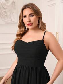 AOSHABABI 大码黑色褶皱雪纺吊带优雅晚礼服，适合各种正式场合，如晚宴、婚礼宾客、音乐节、节日派对、毕业典礼、鸡尾酒会、约会、度假以及伴娘礼服。春季派对礼服。 - 黑色 - 查看 9