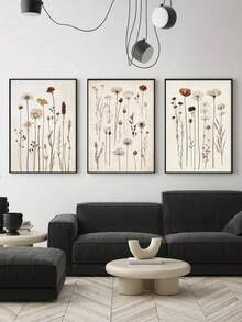 3 件自然风格墙面艺术装饰，简约现代艺术品，柔和色调帆布印刷墙画，野花花束海报，复古花园画，植物印刷墙面艺术，海报，房间美学，理想礼物，可选裱框