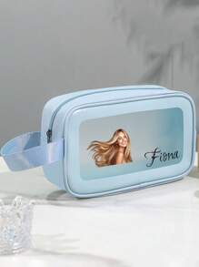 1pc Personalized Customized Name, Picture, Logo Unisex Toiletry Bag, Travel Accessories, Cosmetic Organizer Bag, Beach Bag, Birthday Gift, Bridesmaid Gift, Proposal, Her Birthday Gift, Wedding Gift, Convenient Shoulder Bag For Girlfriend, Family, Friend, Kids, Anniversary, Pink Girl, Christmas, Holiday, School, Outdoor/Picnic/Travel/Hiking/Sports/Climbing