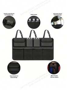 1 Car Trunk Storage Bag, Rear Seat Storage Bag, Large Capacity, Waterproof And Wear-Resistant Material, Easy To Install, A Travel Essential. - Black - View 4