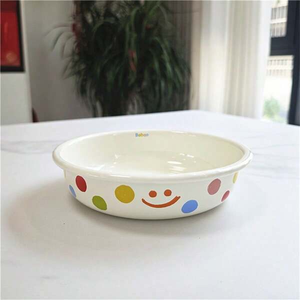 2pcs 8-Inch Smiling Face Ceramic Plates, Deep Dish Dinnerware For Home Use