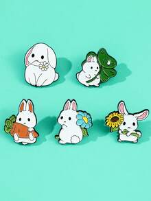 1/5pcs Cute Cartoon Rabbit, Tree, Leaf, Sunflower Enamel Brooches, Animal Badges Pins, Suitable For Daily Wear School Office Accessories Shirts Jacket Jewelry Christmas Halloween Clothes Pin Funny Teacher Gifts Costume Accessories Bag Charms - Multicolor - View 1