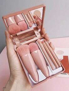 5pcs Miniature Makeup Brush Set With Mirror - Portable Travel Kit For Foundation, Eyeshadow, Lipstick Blending And Powder - one-size - View 4