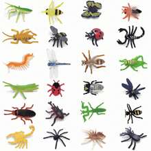 24pcs Realistic PVC Insect Model Toys, Simulation Archaeologic Digging Joke Soft Rubber Animal Butterfly Bee Specimen Decoration Stress Relief Toys