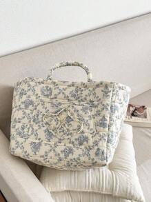Cesta de almacenamiento suave con estampado de flores y vides, cesto de ropa rectangular con asa, de uso diario en el hogar para mujeres, para todo el año