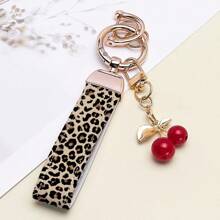 TTOBS 1pc Handmade Leopard Leather Car Key Chain With Cute Cherry Pendant - , Fashionable And Multifunctional Backpack Key Chain, The Perfect Accessory For Backpacks. The Perfect Gift For Valentine's Day, And An Excellent Gift For Your Beloved Girlfriend.