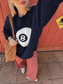 Colorblock Round Neck Loose Fit Casual Knit Pullover Top