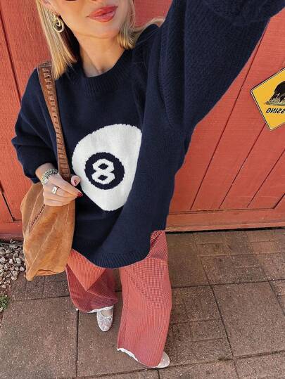 Colorblock Round Neck Loose Fit Casual Knit Pullover Top