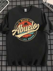 EWHEl Mejor Abuelo Del Mundo Men's Vintage Retro Embellished GrandpaLoose Pure Cotton Letter Printed Summer T-Shirt - Black - View 1