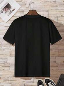 Camiseta Deportiva para Hombre con Patrón de Letras Estilosa (Patrón Impreso), Top de Verano Hecho de Algodón Puro, Agradable al Tacto y Cómodo, Adecuado para Deportes, Salir y Usar en Casa, y También Adecuado para Parejas. - Negro - Ver 4