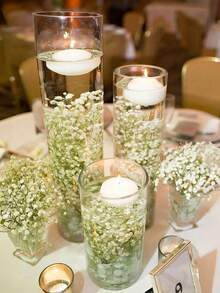 12pcs Artificial Gypsophila Filler For Vase, Artificial Flowers For Floating Candle Centerpiece Decor, Fake Flower Vase Filler, Suitable For Wedding Table Centerpiece, Party, Home, Bar, Restaurant Decoration - White - View 2