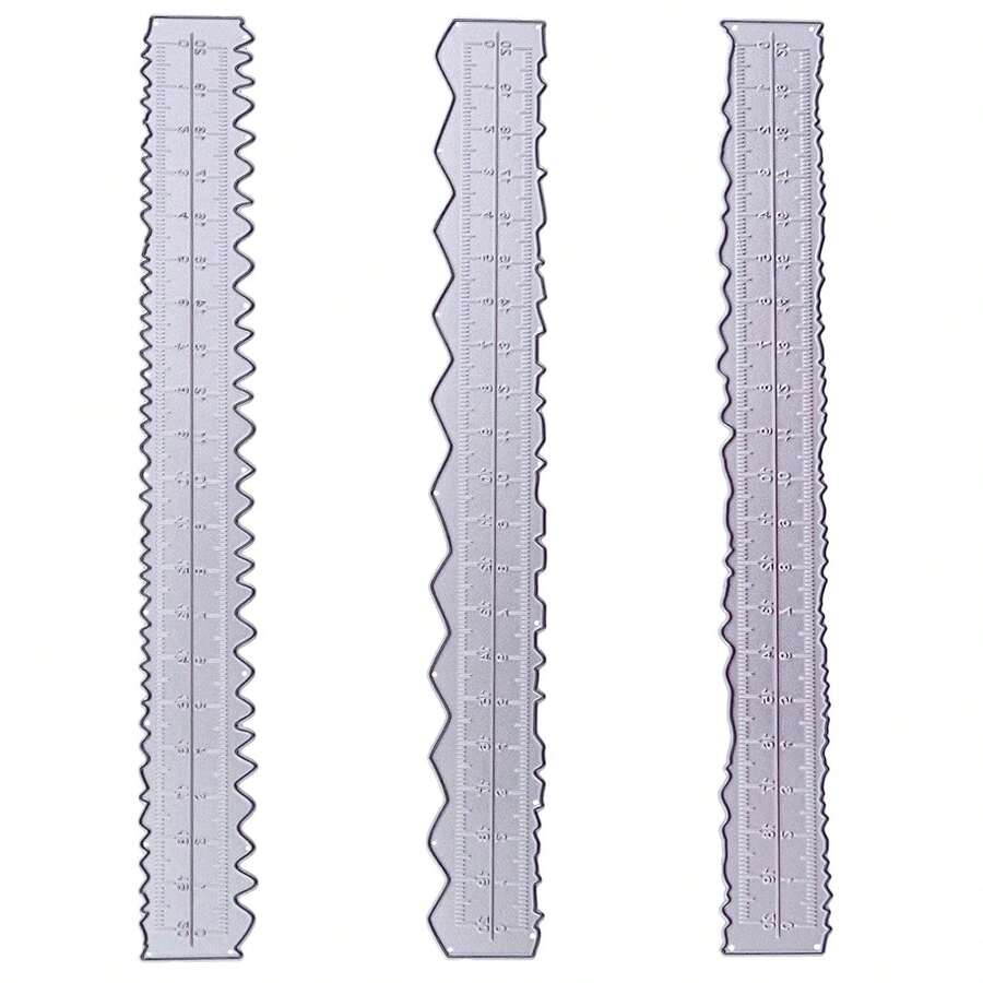Molde de corte de metal, plantilla de regla asimétrica, herramienta de corte de acero inoxidable DIY para papel, tarjetas, repujado, y proyectos de decoración del hogar - Plateado - Ver 1