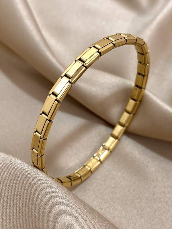 1 Pieza Brazalete tipo bangle minimalista dorado para mujeres y niñas - Joyería de acero inoxidable chapada en oro de 18 quilates con espejo pulido geométrico, elegante y apilable, artículo indispensable para playa y verano, regalo ideal para el Día de la Madre, Graduación, Aniversario y Día del Maestro