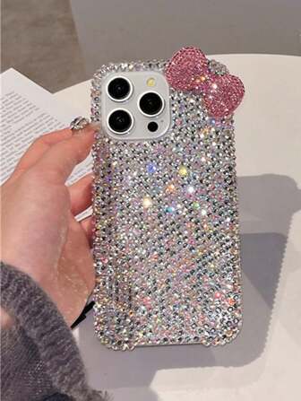 Funda de teléfono de lujo y alta gama con lazo de cristales de Rhinestone 3D compatible con Apple 17/15 Pro/ 16 Pro Max, funda suave para mujeres 14/13/12/11, cubierta protectora personalizada y totalmente enjoyada