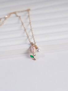 1pc Tulip Faux Pearl Necklace Female Summer Senior Design Sense Small Niche Bead Pendant Light Luxury Clavicle Chain Elegant Socialite