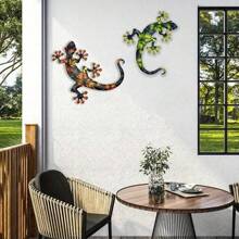 1 Stück 2D Metall Eidechse Wandkunst, Haus, Villa, Garten Deko Eisen Kunstwerk, Frühlings- und Sommer-Outdoor-Festival Dekoration, Landschaftsdekoration, Verschönerung der Umgebung, Innenraum-Wohnzimmerdekoration