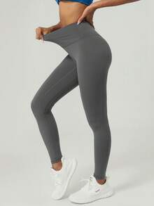 Women'S High Waist No Front Seam Back Deep V Buttock Line Running Outdoor Exercise Pilates Yoga Legging Pants Tights - Grey - View 5